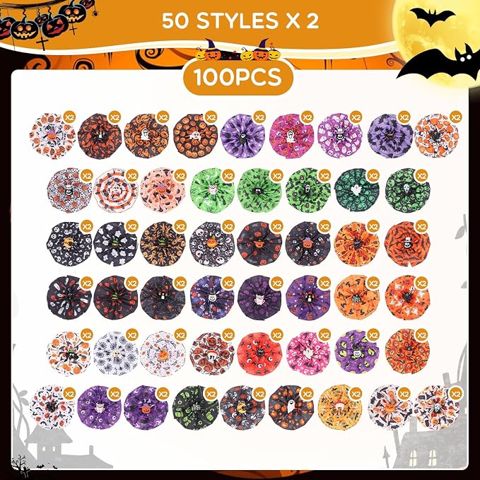100 Pcs Halloween Dog Collar Bows Halloween Pet Flower Collar Bow Ties Attachment for Small Medium Large Dog Cat Puppy Holiday Grooming Accessories