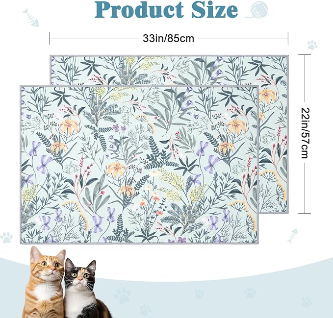 Bienbee Cat Litter Mat, 2 Pack 33" x 22" Machine Washable for Litter Boxes | Cat Litter Rug with Waterproof Backing, Non-Slip Grip and Soft On Kitty Paws to Catch Litter and Protect Floor