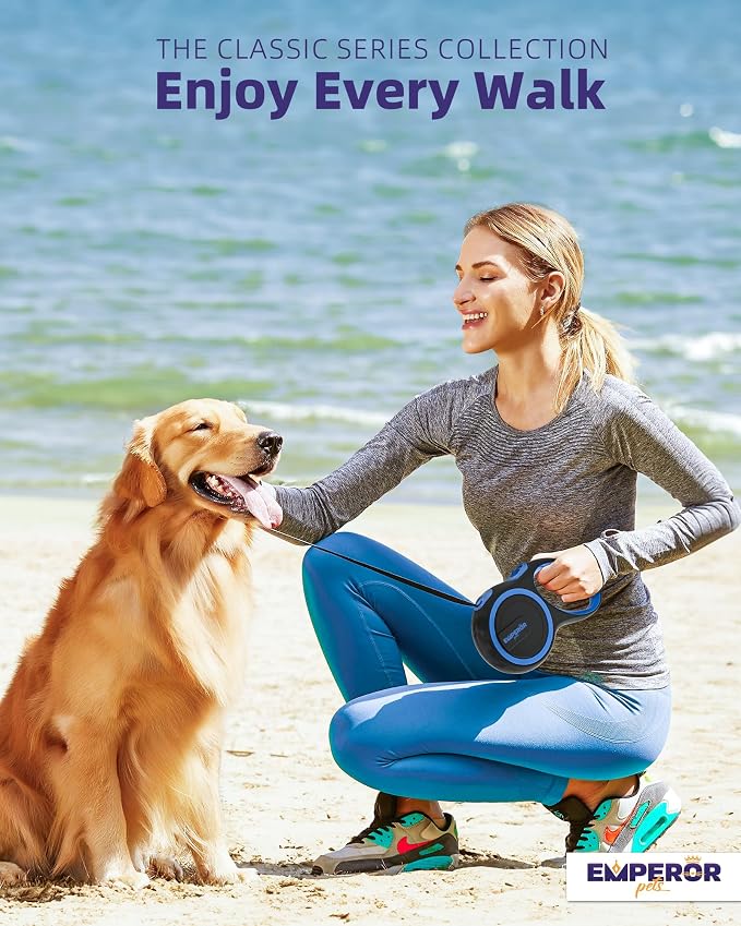 Emperor Pets 16 Feet Retractable Dog Leash Small Dogs - Up to 44lbs, Heavy Duty Leash Retractable 16 ft, Dog Leashes for Small Breed Dogs -BL16S