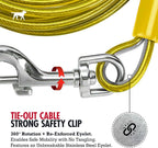 Tuff Pupper Dog Tie Out Cable, 15 ft Heavy Duty Lead for up to 35 lb Dogs | Extra-Strong Coated Steel Wire for Large Dogs; Water/Rust Resistant Yard Runner Line with 360-Degree No-Tangle Swivel Clips