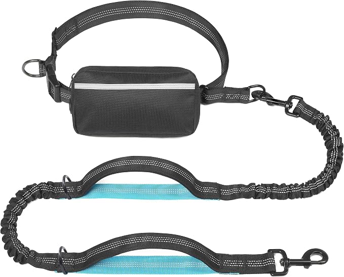 iYoShop Hands Free Dog Leash with Zipper Pouch, Dual Padded Handles and Durable Bungee for Walking, Jogging and Running Your Dog (Medium, 8-25 lbs, Black)