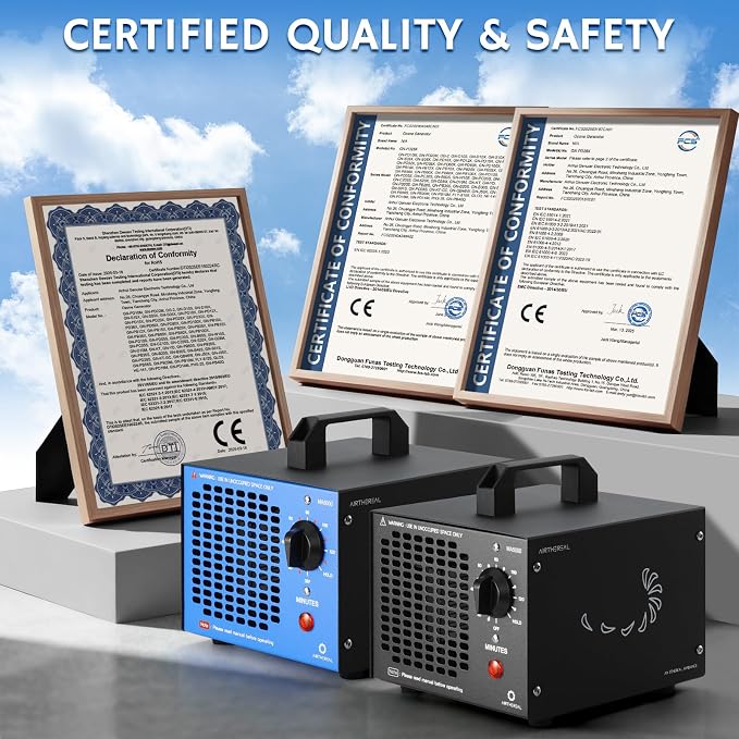 Airthereal MA5000 Ozone Generator, High Capacity, 2000 Sq Ft, Black | Ozone Air Ionizer for Rooms, Smoke, Cars, Pets, O3 deodorizer