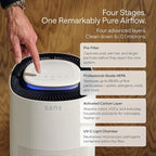 Sans True HEPA Air Purifier for Extra Large Rooms (1,854 sq ft) | UV-C Light Layer & Carbon Odor Absorption | Quiet 25dB Auto-Mode, Captures Smoke, Dust & Allergens (White)