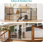 No Pawblems Full Metal Freestanding Dog Gate with Cat Door, 30" Tall | Foldable Pet Gate for Indoor/Outdoor, Zoned management, Dog Fence for Families with Multiple Pets, 104" Wide, 4 Panels, Black