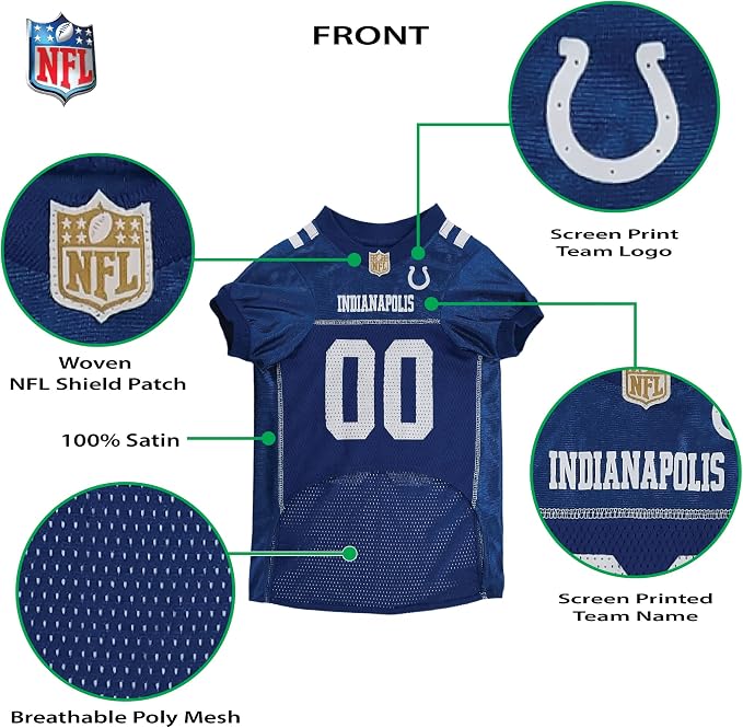 Pets First NFL Indianapolis Colts Dog Jersey, Size X-Small, Football Shirt Costume for Pet, Dog Sports T-Shirt, NFL Team Clothing for Cats, Licensed Pet Apparel Available in 7 Sizes and 32 Teams
