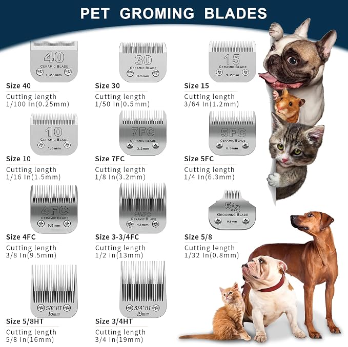 3/4" HT Pet Dog Grooming Detachable Blades, 3/4" (19mm) | Compatible with Andis, Compatible with Oster A5, Compatible with Wahl KM10 Clippers, Cut Length 3/4" (19mm)