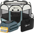 Siedihit Medium Dog Cat Playpen, Puppy Pet Playpen Indoor for Dog Crate Tent Cage Outdoor, Portable Pop Up Dogs Enclosure Kennel with Carrying Case for Dogs/Cats/Rabbits (Grey with Pad, Medium)