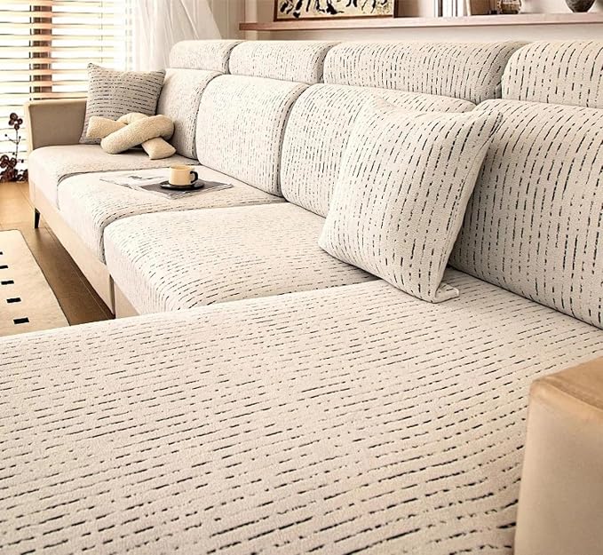 Stretch Sofa Slipcover, 2026 Upgraded Non Slip Couch Cover with Adjustable Straps, Pet Dog Cat Friendly Furniture Protector for 3 Seater, Washable for Living Room
