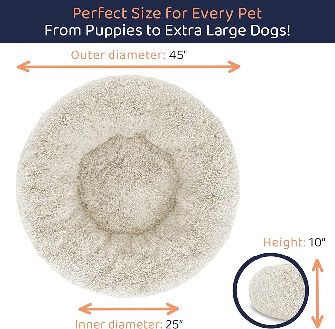 Donut Dog Bed - Premium Comfort for Anxiety Relief - Fluffy & Calming Design with Ultra-Plush Support | Cozy Round Dog Bed with Super Soft Circle Style (Cream, X-Large)