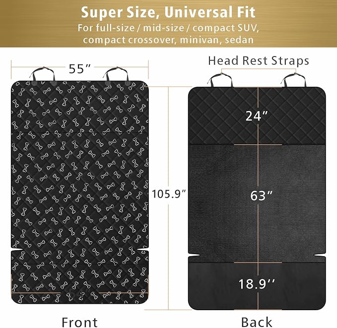 F-color SUV Cargo Liner for Dogs - Heavy Duty Cargo Cover for Mid-Size SUVs | Water Resistant, Bumper Flap, Non-Slip Mat, Car Trunk Dog Car Seat Cover Prevents Scratches Pet Hair Mud Dirt for Sedans Vans