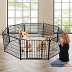 Getlay Garden Fence with Gate 36 in(H)×27 in(L) 4 Panels, Heavy Duty Iron Animal Barrier Fence, Rabbit Fence for Garden, Suitable for Indoor Pet Or Outdoor Dog Fencing, Total 8.9 Ft(L), Black