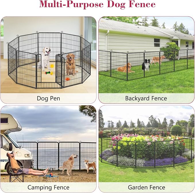 Dog Playpen 40 inch Dog Fence for Outdoor Indoor Use Heavy Duty Metal Dog Pen for Large Dogs, Rustproof Pet Playpen Portable Pet Fence Outdoor for Yard, RV Camping, Customizable, 24 Panels