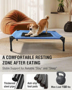Elevated Dog Bed with Heavy-Duty Steel Frame, Breathable Mesh Cooling Surface, Easy to Clean, Portable Raised Dog Cot for Indoor & Outdoor Use,32x24x8 Inches Blue Dog Bed,Size S.