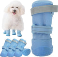 Dog Summer Boots Reflective Puppy Mesh Booties, Breathable Paw Protectors for Hot Pavement Hardwood Floors Hiking Running and Outdoor Play, Blue, Size 4