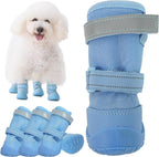 Dog Summer Boots Reflective Puppy Mesh Booties, Breathable Paw Protectors for Hot Pavement Hardwood Floors Hiking Running and Outdoor Play, Blue, Size 4
