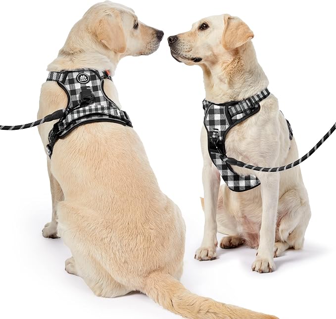 NESTROAD No Pull Dog Harness with Leash, Reflective No Choke Pet Vest Harness,Adjustable Soft Padded Dog Harness with Easy Control Handle for Medium Dogs(Checkered Black,Medium)