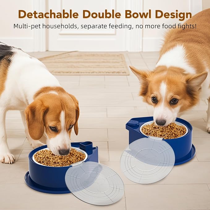 Newget 304 Stainless Steel Dog Bowl Set with Lids, 24oz Foldable Pet Dishes | Dual Food & Water Pet Bowl, Anti-Skid, Keeps Food Fresh, Easy to Install, for Small - Large Dogs/Cats - Indoor & Outdoor Use