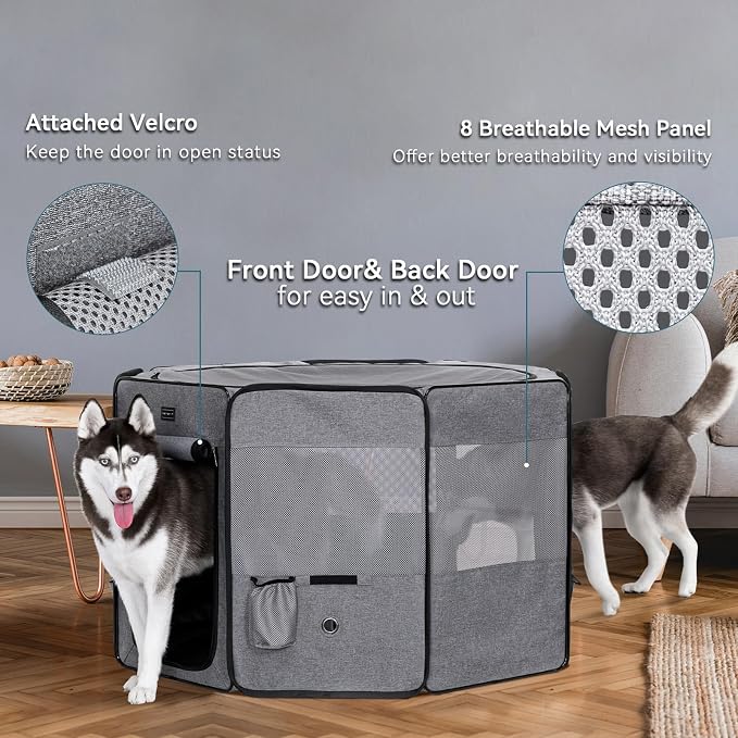Petsfit Portable Dog Playpen for for Large Dogs/Cat/Rabbit/Chick, with Water Bottle Holder and Carrying Case, for Travel/Indoor/Outdoor Use, Large (45.5"x45.5"x28.5")