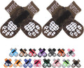 PUPTECK Anti-Slip Dog Socks with Double Sides Grips for Small Medium Large Dogs Hardwood Floors Prevents Licking, Dog Shoes for Hot Pavement Traction Control for Senior Dogs, Coffee Brown XL