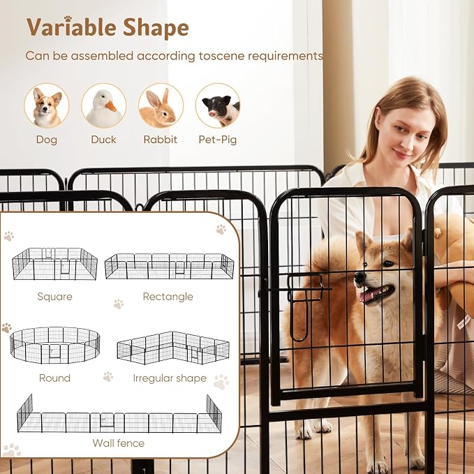 DUMOS Dog Playpen Indoor, Metal 40 Inch 16 Panels Foldable Pet Fence with Door, Outdoor Small Medium Large Dog Puppy Portable Exercise Play Pen for RV Camping, Trips, Play Yard