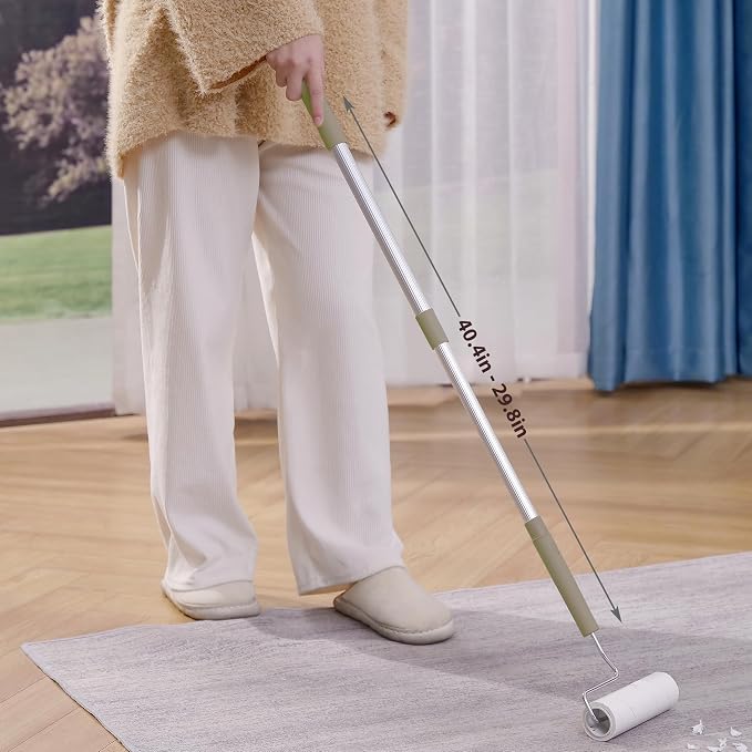 Extra Sticky Large Surface Lint Roller,6.3'' Giant Lint Roller Refills,5 Rolls 450 Sheets,Long Handle Lint Remover,Easily Remove Carpets, Clothes, Couch and Curtains Dust
