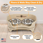 Neater Feeder Express Mess Proof Cat Bowls Elevated, No Spill Feeding Station, Stainless Steel Dishes for Food and Water, Raised Bowls for Indoor Cats, No Fatigue Whisker Friendly Dish, Almond