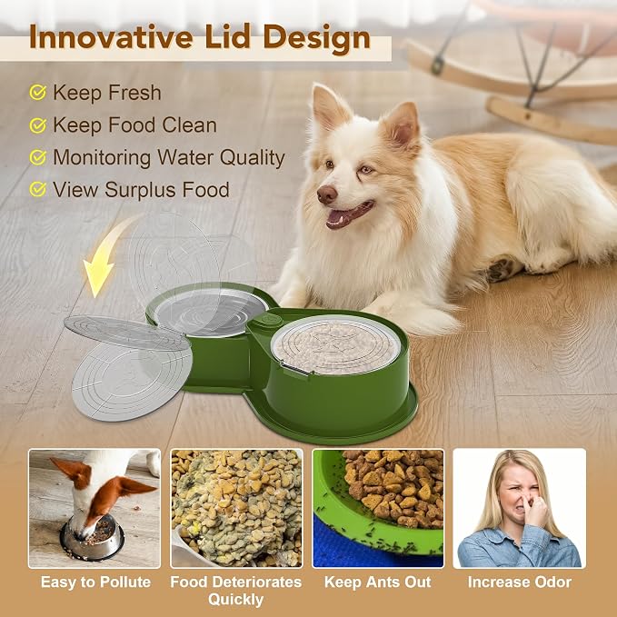 Newget 304 Stainless Steel Dog Bowl Set with Lids, 24oz Foldable Pet Dishes | Dual Food & Water Pet Bowl, Anti-Skid, Keeps Food Fresh, Easy to Install, for Small - Large Dogs/Cats - Indoor & Outdoor Use