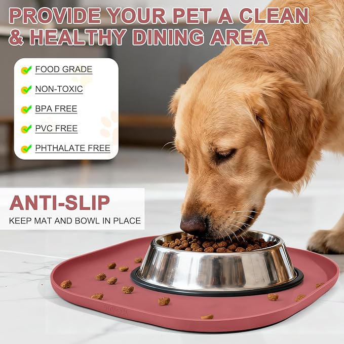 SMILOOL Small Silicone Pet Food Mat with Raised Edge for Food and Water Bowl, Square Dog Feeding Mats, Cat Food Trays for Floor Waterproof, Rubber Tray for Dogs and Cats, 12 x 12 x 0.7 Erythrinus