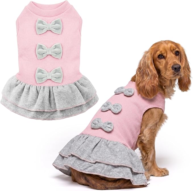 Parisian Pet Pink Dog Dress - Elegant Clothes for Large Dogs Girl - Stylish Dog Wedding Outfit - Lightweight and Breathable Puppy Clothes - Formal Pet Apparel - Winter Bow Sweater Dresses for Dogs