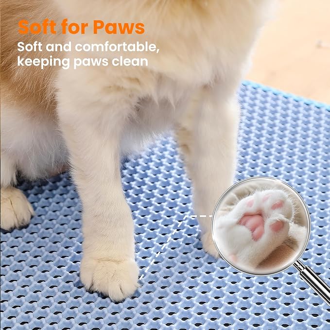 Extra Large Cat Litter Mat XXL, Double Layer Honeycomb, Blue | 46x26”, Reduces Litter Tracking, Easy to Clean, Waterproof, Non-Slip, Soft on Paws, Scratch Resistant, Blue, XXL
