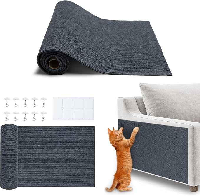 Catify Peel & Stick Cat Scratching Mat - Gray, L:39" | 39" x 15", Self-Adhesive Scratch Carpet, Furniture Protector for Couch, Sofa, Wall & Door, Indoor Kittens & Cats