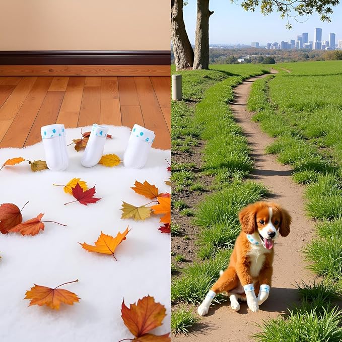 20 Pcs White Disposable Dog Boots for Paw Protection, 20 Pcs Disposable Dog Shoes with Adjustable with Adhesive Tape for Small Medium Large Dogs, Dog Socks to Prevent Paw Licking(S (5-16lb))