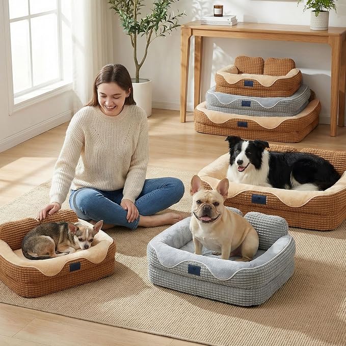 Veehoo Square Small Dog Bed, Orthopedic Dog Bed Washable Couch Sofa, 24" | Washable Dog Bed for Indoor, Egg-Crate Memory Foam Dog Bed with Sides, Removable Cover, High Back Non-Slip Bottom