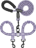 iYoShop Dual Dog Leash - 360° Swivel, No Tangle Walking Leash with Shock Absorbing Bungee for Two Dogs (Medium, 8-35 lbs, Lavender)