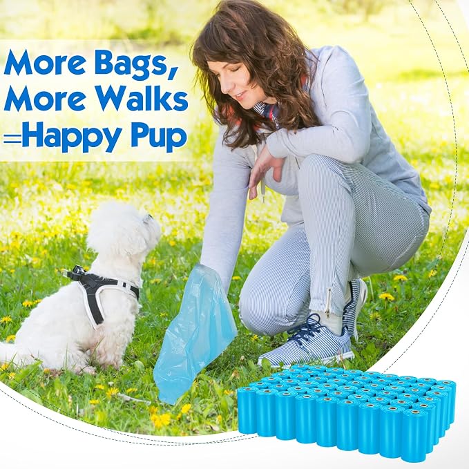 Dog Poop Bags Rolls: Large Leak Proof Hands Stay Clean Easy Tear 1140Count | Poop Bags for Dogs – Extra Thick Odor Control 13 x 9 in Dog Waste Bags Dispenser Daily Dog Walkers Outdoor Cleanup (Blue)