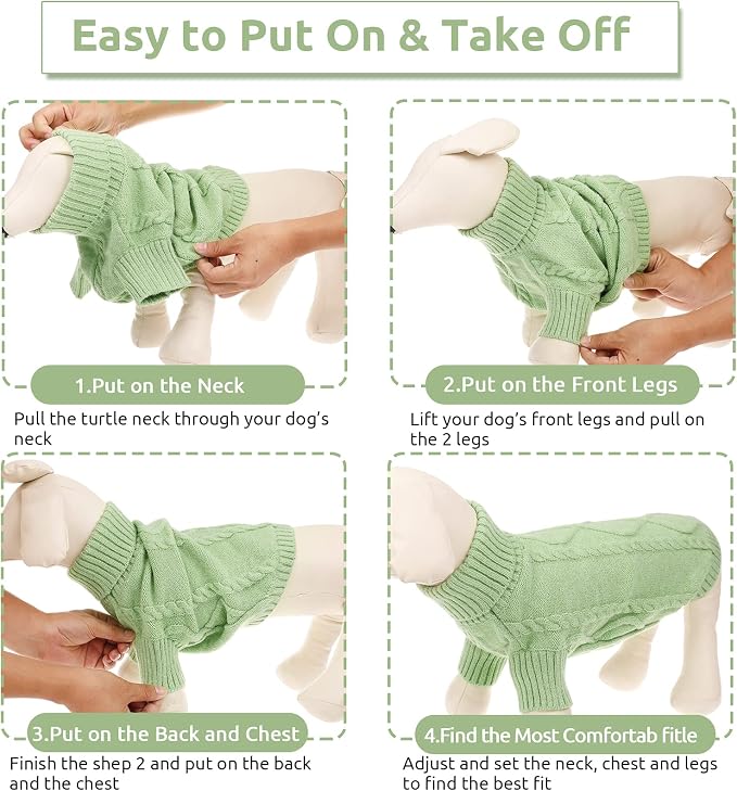 Queenmore XXL Dog Sweaters,Large Dog Sweater for Pitbull Doberman,Warm Turtleneck Knitted Big Pet Sweater for Male Femal Dogs,Extra Large Size Dogs Winter Clothes (Green,2XL)