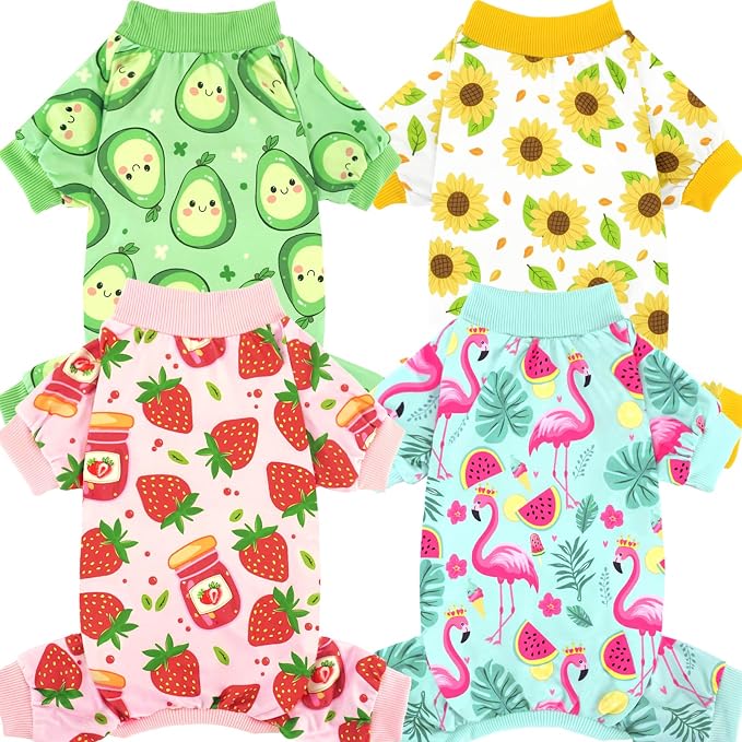 XPUDAC 4 Pack Dog Pajamas for Small Dogs Girl Boy Soft Stretchy Pjs Summer Puppy Clothes for Doggie Pet Outfits, Medium