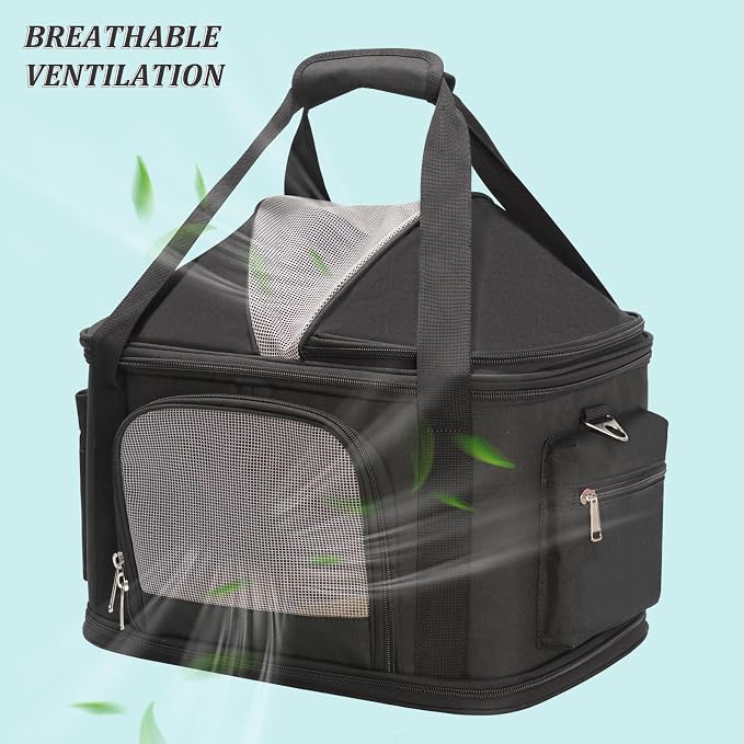 Expandable Pet Dog Cat Carrier, Top Opening Pet Bag for Small Medium Dogs Cats, Collapsible Ventilated Car Travel Comfort Soft-Sided Puppy Carriers Up to 15lbs (Black, 16.2"x11.4"x13"(LxWxH))