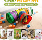 Cat Tunnel,Cat Tunnels for Indoor Cats Interactive, Pet Tunnel Toys for Cats Kitten Rabbits,3 Way Collapsible,Rainbow L 32" T Shape