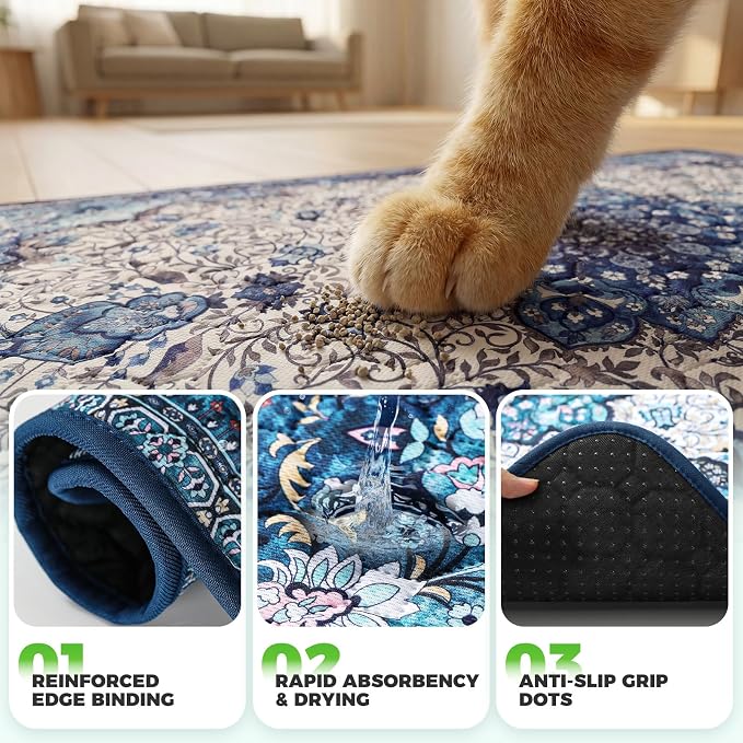 Hompet Cat Litter Mat 2 Pack, 72x72 Large Machine Washable Trapping Mats for Cats, Super Absorbent & Urine-Proof Cat Litter Box Mat for Floor, Waterproof & Non Slip Kitty Litter Rug