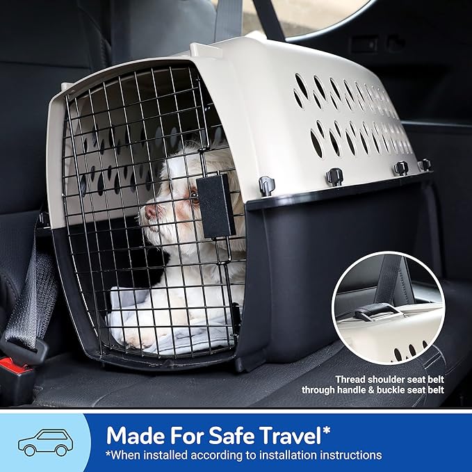 Petmate Vari Dog Kennel Portable Carriers & Crates for Smaller Dogs or Puppies and Pets 10 to 20 lbs, Airline-Friendly Plastic Pet Carrier Home and Travel, 24" Long, Taupe & Black, 24” x 16.7” x 14.5” | Airline friendly pet carrier, durable plastic she...
