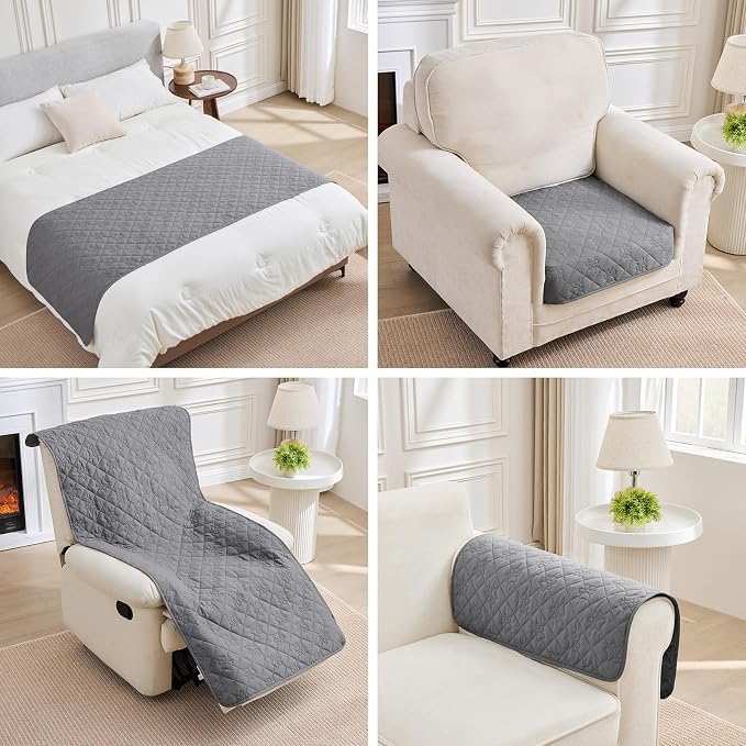 PAWFINITY Waterproof Couch Covers for Dogs, Pet Blanket for Sofa Washable | Paw Print Quilted, Hair Resistant, Anti Cat Scratch, Washable Furniture Protector for 3 Seat Sofa and Bed, 30x90 Inch, Grey