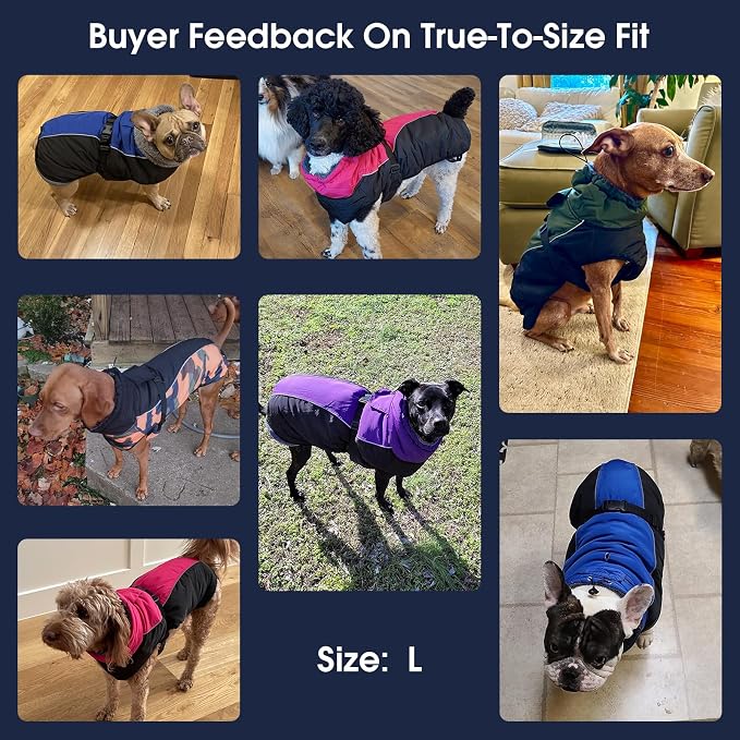 IECOii Dog Coat for Large Dogs, Reflective & Adjustable Turtleneck Jacket with Buckle, Thermal Fleece Lined Dog Snowsuit for Cold Weather - Soft Dogs Winter Coat Windproof Warm Vest, Burgundy, L
