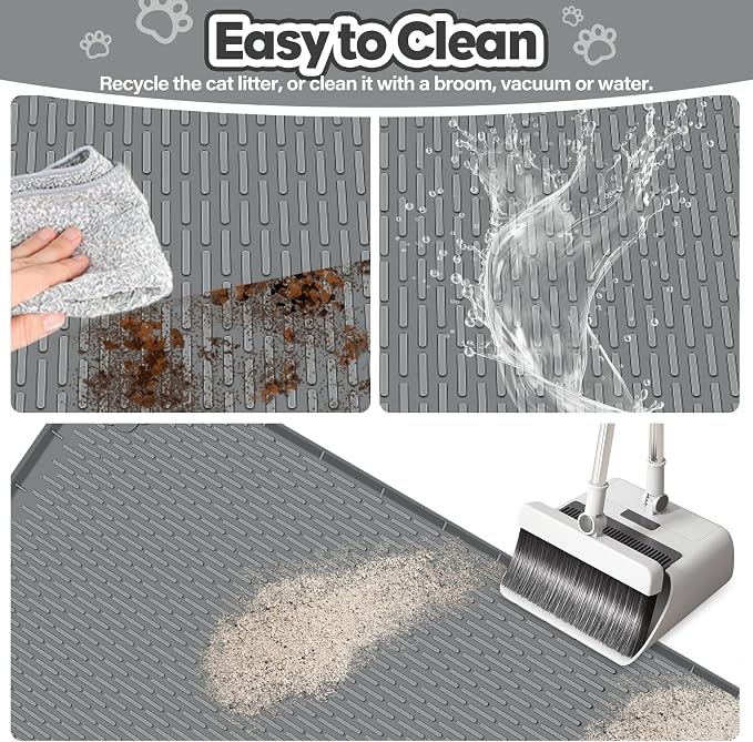 Silicone Cat Litter Mat for Litter Box 40”x28” Large Cat Mat, Dark Grey | Waterproof, Non-Slip, Leak-Proof Rug Mat with Lip, Easy to Clean, Extra Large Litter Catcher Mat for Floor