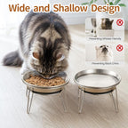 WROSWT Elevated Cat Bowls, 304 Stainless Steel Raised Cat Food Bowl, Wide Shallow Anti-Vomiting Cat Dish for Whisker Fatigue Relief, Non-Slip Silicone Base Dishes for Solo Use, 2 Set