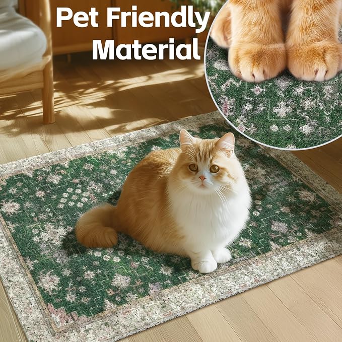 Cat Litter Mat Litter Trapping Mat, 33"x22" Waterproof Urine Proof Litter Box Mat Catcher Mat Non-Slip Washable for Kitty Kitten, Green