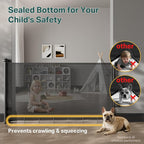 Cumbor 37-55" Retractable Baby Gates for Stairs & Doorways, Indoor Outdoor | Hardware Mounted Mesh Dog & Pet Gate, Easy Walk Through, One-Hand Operation, Anti-Crawl Adjustable Safety Gate for Dog, Black