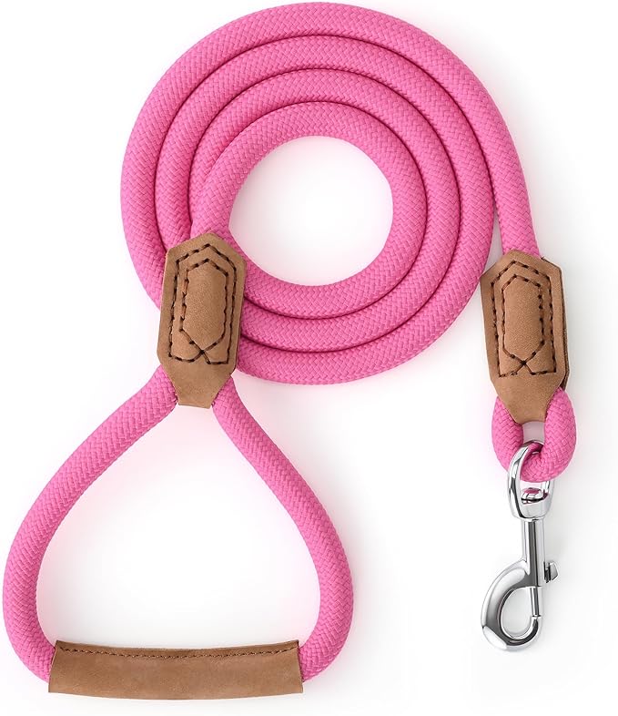 Mile High Life Dog Leash with Genuine Leather Handle, 6 FT/5 FT/4 FT | Leather Grip Rope Leash, Heavy Duty 360° Swivel Metal Clasp, for Small Medium & Large Dogs