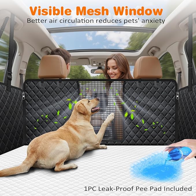 URPOWER Dog Car Seat Cover for Back Seat, Waterproof Hammock for Car & SUV | Mesh Window, Side Flaps, 600D Oxford, Scratch Resistant, Non-Slip, Easy Install, Machine Washable, Pee Pad Included