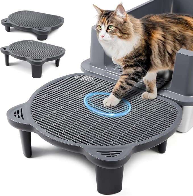 Litter Box Step Adjustable Cat Step with Filter Function,Dark Grey | Elevated Double Layer Litter Box Ramp for Kitten & Old Cats, Easy Cleaning Litter Box Step Stool for Automatic Cat Litter Box
